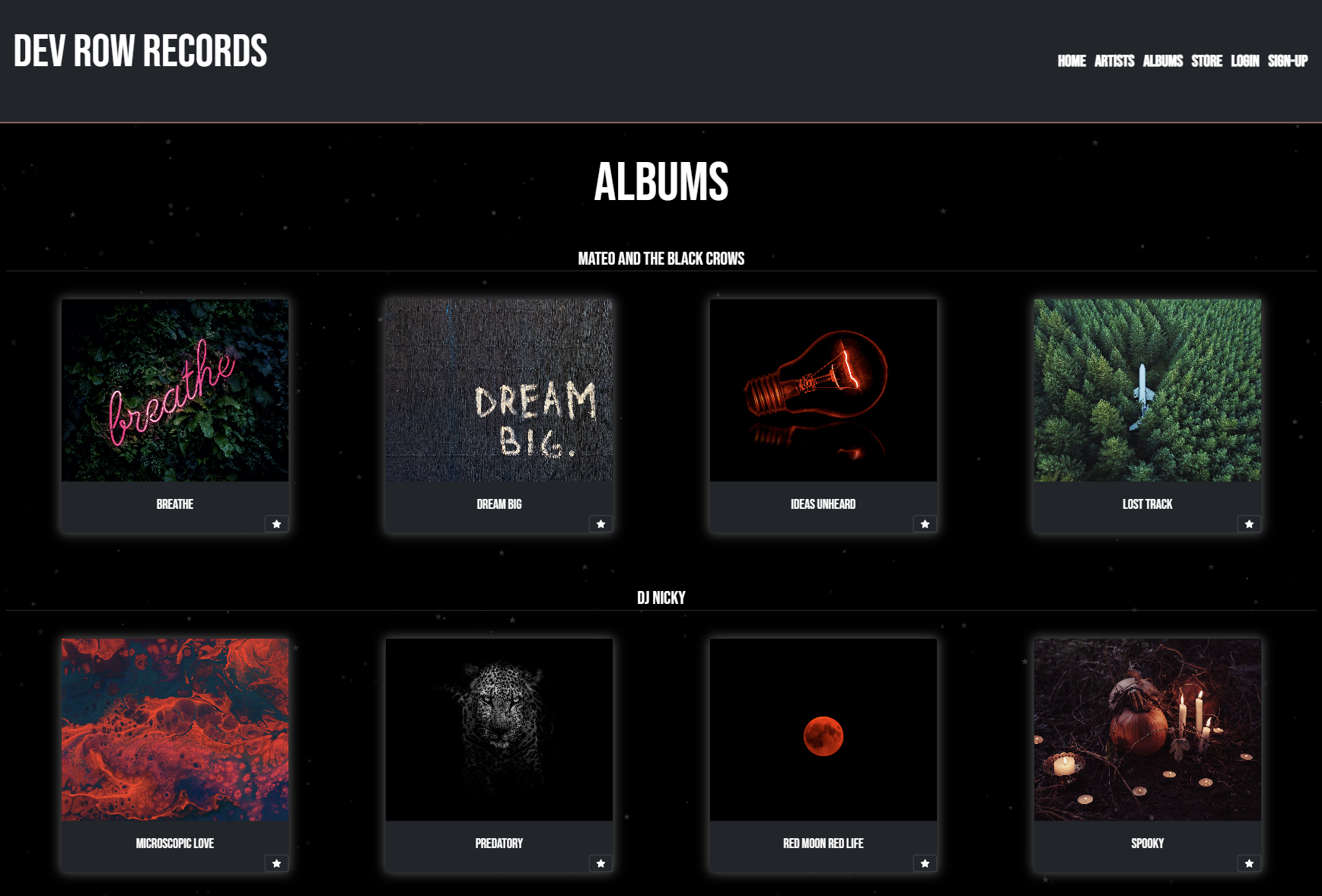 Screenshot of Dev Row Records project